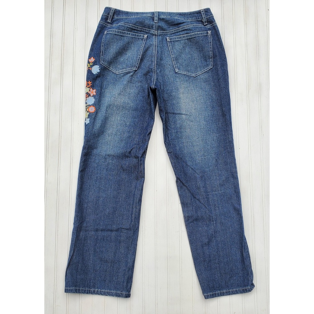 Talbots Floral Embroidered Straight Leg Jeans Size 8 Medium Wash Denim Womens - Picture 8 of 10